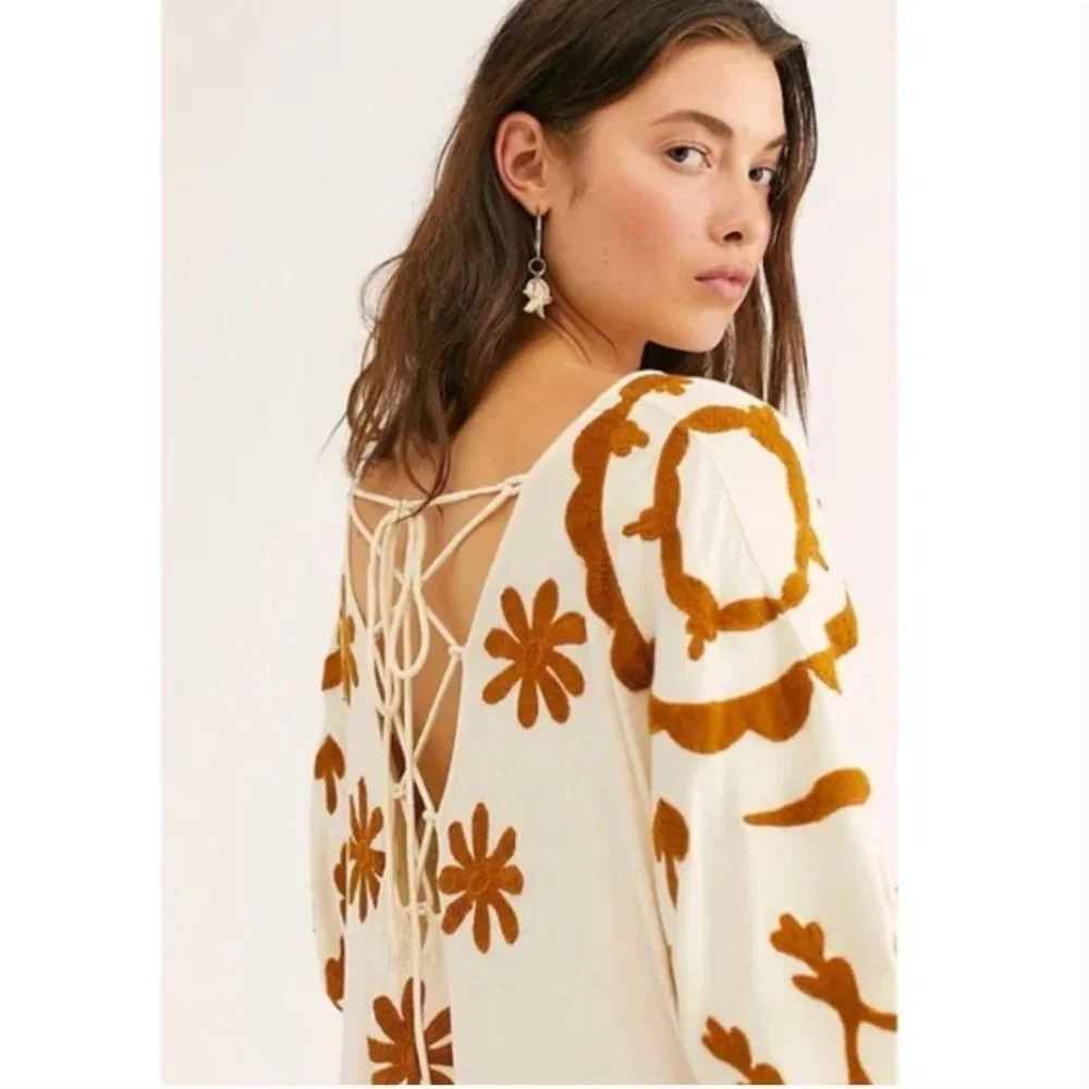 NWOT Free People Laguna Surf Maxi Tee in Ivory Combo Size XS - Picture 3 of 7